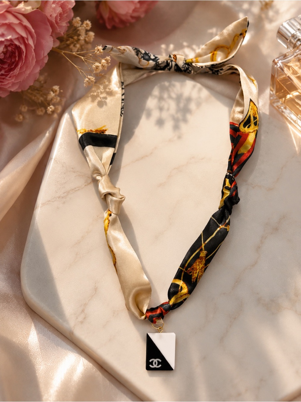 Silk Scarf Necklace with Fashion charm
